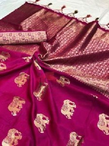 Cotton Purple Printed Party Wear Soft And Breathable Silk Saree