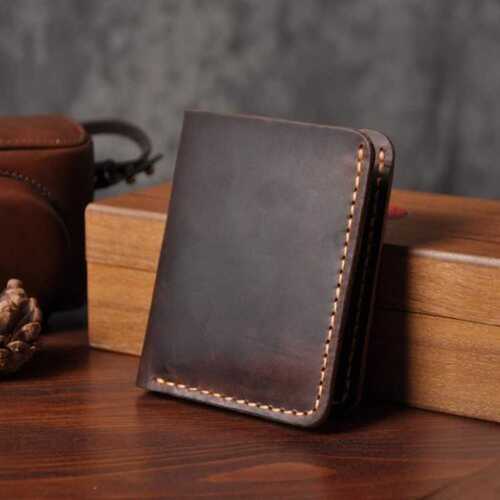 Strong Stitching Foldable Brown Pure Leather Wallet For Personal Use