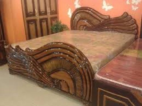 Termite Resistance Durable Glossy Fine Finish Brown Designer Wooden Bed