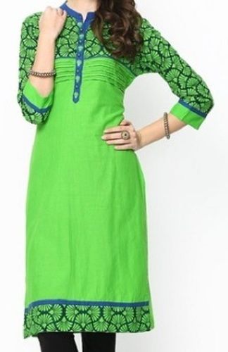 Casual Wear Comfortable And Breathable 3 To 4 Th Sleeves Printed Cotton Kurti  Bust Size: 35-36 Inch (In)