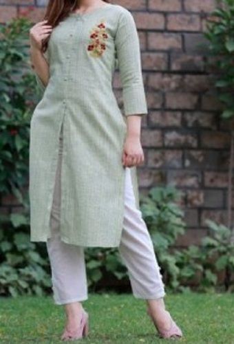 Grey Shade Casual Wear Comfortable And Breathable Embroidered Cotton Kurti  Bust Size: 35-36 Inch (In)