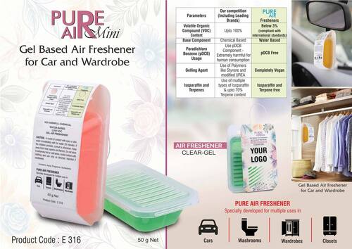 E316 Pure Air Mini Gel Based Air Freshener For Car And Wardrobe 50g - 10.5 x 5.7 x 3 cm, 75g - Available in Different Colors