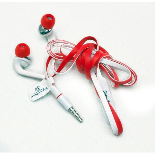 Fashionable And Great Sounding Music Crystal Clear Audio Red And White Mobile Earphones - Comfortable Over-Ear Fit Noise-Isolating Technology | Stylish Red and White Color Scheme Enhanced Sound Experience
