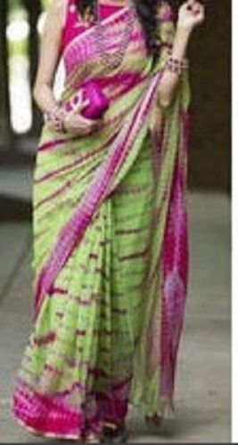 Printed Light Green And Pink Shade Comfortable And Breathable Casual Wear Cotton Saree