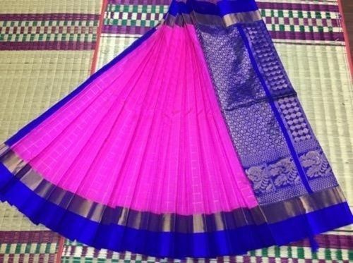 Party Wear Pink With Blue Beautiful Stylish Breathable Designer Wear Modern And Trendy Cotton Silk Saree