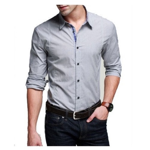 Plain Grey Collar Neck Full Sleeve Breathable Friendly Wrinkle Free Formal Wear Cotton Shirt For Men Gender: Male