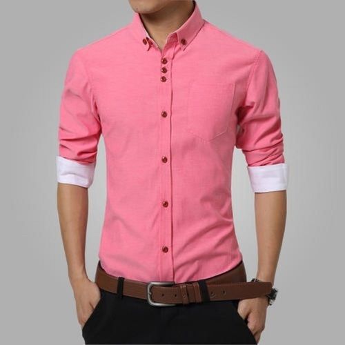 Plain Pink Collar Neck Full Sleeve Breathable Friendly Wrinkle Free Formal Wear Cotton Shirt For Men Gender: Male