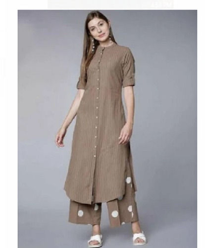 Washable And Quick Dry Lycra Blend Women Cotton Kurta Palazzo Set