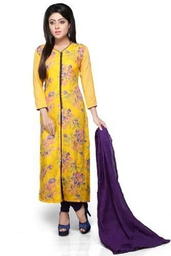 Women Comfortable And Breathable Skin Friendly Yellow Printed Salwar Suit