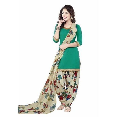 Women Comfortable And Breathable V-Neck Short Sleeves Green Salwar Suit