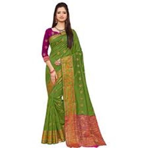 Traditional Womens Royal Green Color Cotton Saree