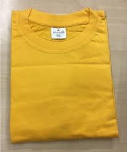 Casual Wear Short Sleeve Round Neck Cotton T-Shirt - Size L, Color Yellow | Solid Plain Fabric, Ideal for Casual or Smart-Casual Looks