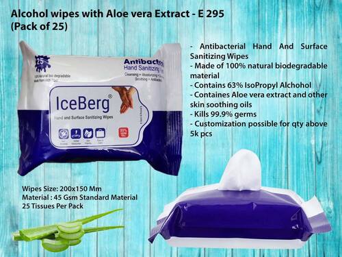 Biodegradable Pack Of 25 Alcohol Wipes with Aloe Vera Extract for Cleansing, Sanitizing, Moisturizing