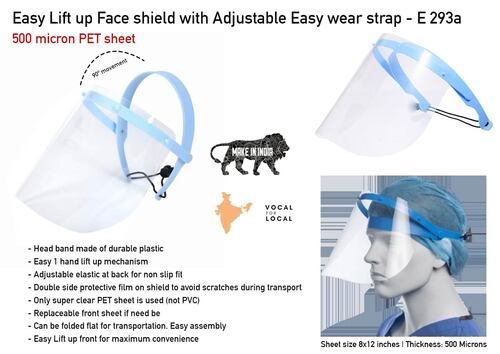 Silver E293A A   Easy Lift Up Face Shield With Adjustable Easy Wear Strap | 500 Micron Pet Sheet