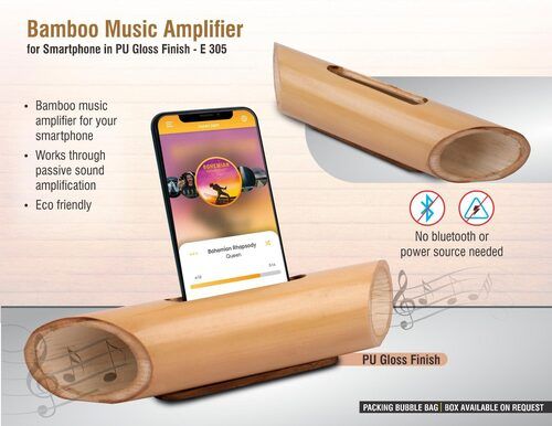 E305 a   Bamboo Music Amplifier For Smartphones In PU Gloss Finish | Universal Design