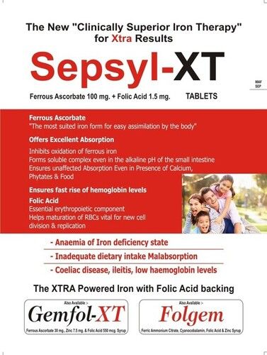 Sepsyl-XT Tablet (Ferrous Ascorbate 100mg & Folic Acid 1.5mg)