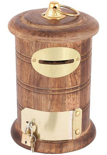 Wood Wooden Post Office Shape Money Bank For Gifting Purposes With Polished Finish And Round Shape