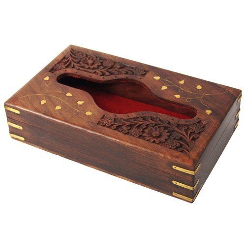 Polished Wooden Tissue Box For Gifting Purposes With Brown Finish And Rectangular Shape