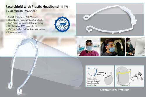 250 Micron PVC Sheet Face Shield with Plastic Headband