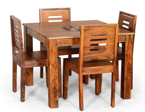 Natural Modern 4 Seater Wooden Dining Table Set For Home