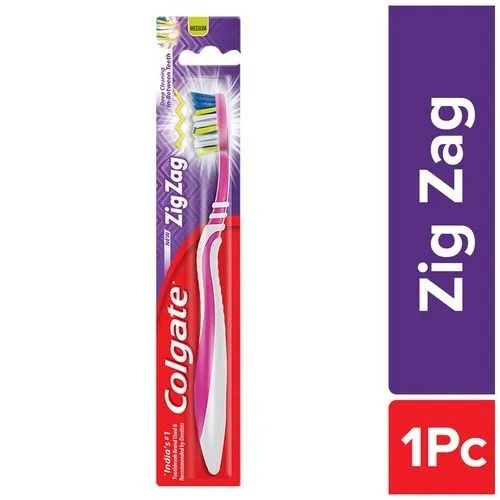 7 Inch Length White And Pink Zig Zag Flexible Colgate Plastic Toothbrush