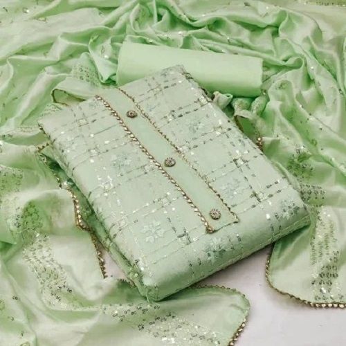 Light Green Embroidered Unstitched Ladies Cotton Suits