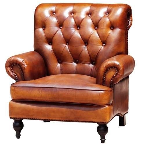 High Back Story Chestnut Polished Leather Armchair No Assembly Required