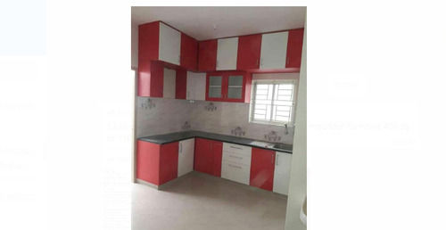 Light Weight Red And White Laminated Wooden Granite Marble Slab L Shape Modular Kitchen