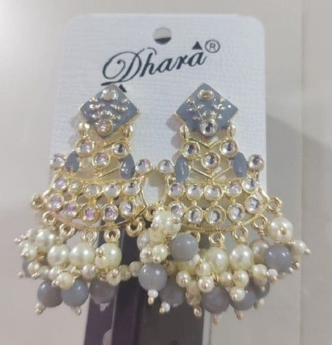 White And Grey Ladies Artificial Pearl Earrings