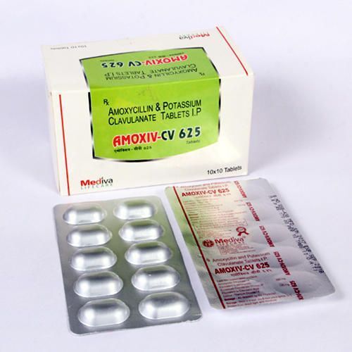 10 X10 Packaging Mediva Pharma Amoxycillin And Potassium Clavulanate Tablets I.P. Amoxiv-Cv 625 