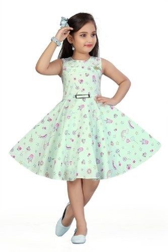 Comfortable And Breathable Sleeveless Printed Cotton Frock For Baby Girls