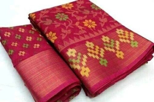 Daily Wear Comfortable And Washable Pink Color Floral Print Cotton Saree For Ladies