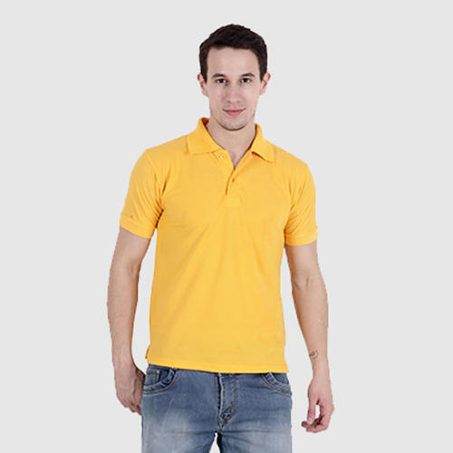 Anti Wrinkle Comfortable To Wear Half Sleeves Yellow Cotton Casual T-Shirts