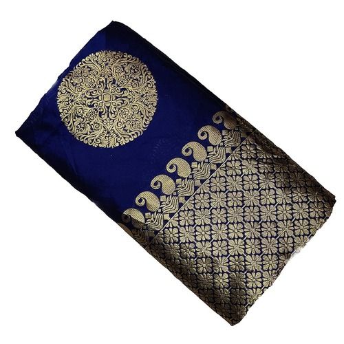 Embroidered Navy Blue Shade Kanchipuram Silk Saree With Blouse Piece For Party Wear