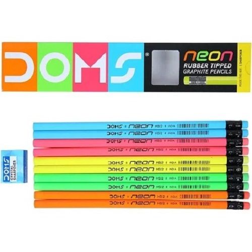 Multicolor Multi Color Wood Material Rectangular Shape Doms Neon Pencils Set With 6 Inch Size