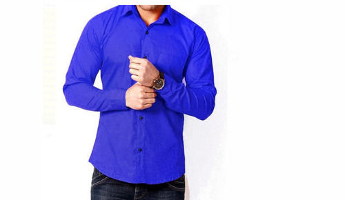 Plain Blue Comfortable And Breathable With Full Sleeves Men Cotton Shirts