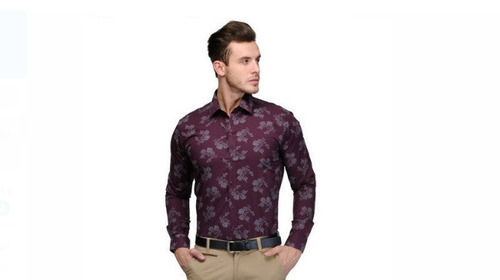 Purple Floral Printed Breathable With Full Sleeves Cotton Men Shirts