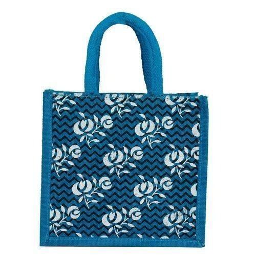 100 Gm Weight 10X12 Inch Size Blue And White Printed Designer Zipper Jute Bag Usage: Shopping