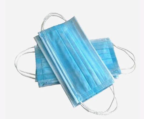 Blue Non Woven Plain Pattern 3 Layer Disposable Face Mask