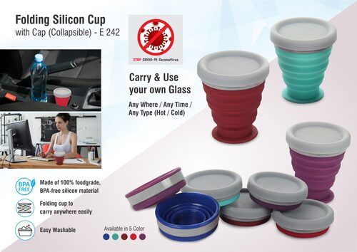 Folding Silicon Cup with Cap (Collapsible)