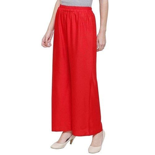 Red Ladies Streatchable Waistline Plain Cotton Palazzo