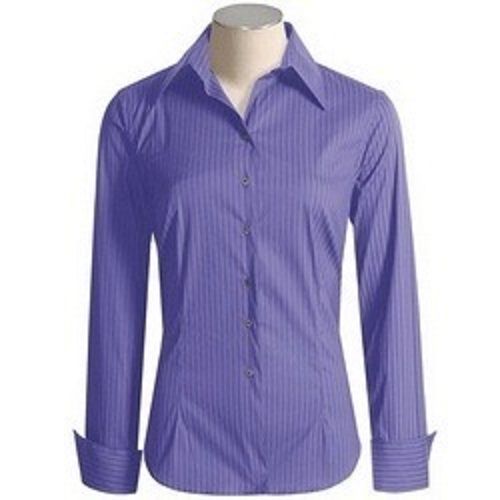 Purple Straight Collar Strip Printed Cotton Shirt For Ladies Formal Wear Age Group: Adults