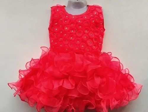 Red Midi Knee Length And Sleeveless Party Wear Girl Frock