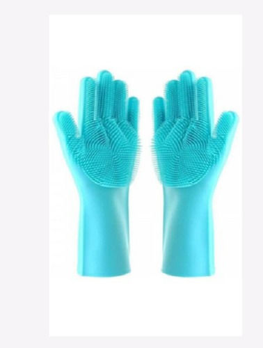 Sky Blue Plain Pattern 15 Inch Length Full Finger Silicone Gloves 