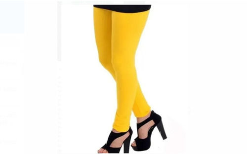 Indian Yellow Plain Stylish And Modern Cotton Lycra Leggings For Women Casual Wear