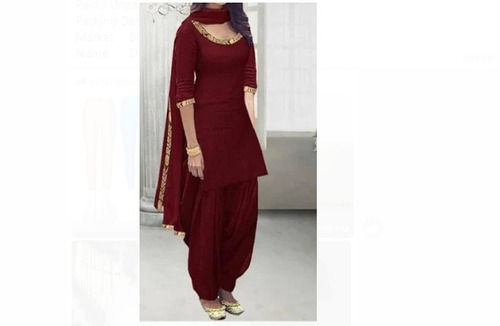 Indian Maroon Color Stylish And Full Sleeves Cotton Ladies Salwar Suit For Daily Wear