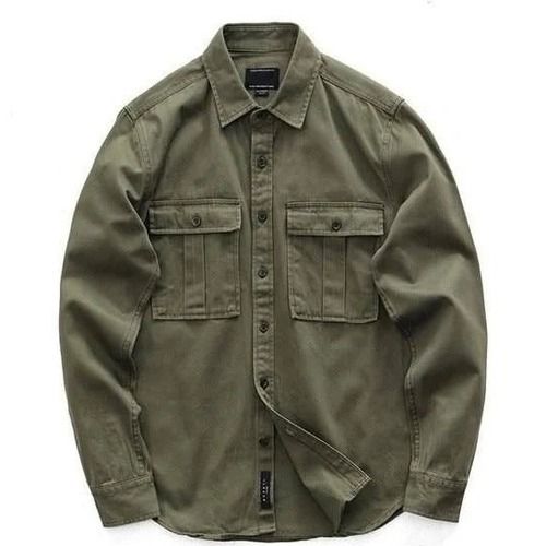 Ami Kaji American Retro Male Cargo Work Long Sleeves Military Shirt For Men Collar Style: Classic