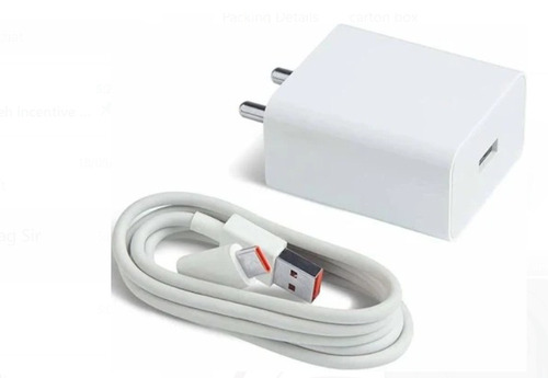 White Plastic and Rubber Xiaomi Mobile Charger - 1.2 Meter Length, 33 Watt Power, Micro USB 2.0 to USB 2.4 A , Fast Charging & Data Transfer
