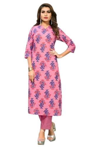 Ladies Trendy Cotton Printed Patter Stitched Formal Wear Pink Rajnandini Kurti Bust Size: 24 Inch (In)