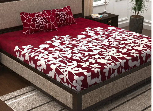 लाल और सफेद 78X98 इंच साइज़ रेक्टेंगल प्लेन कॉटन डबल बेड शीट की लंबाई: 2 मीटर (M)